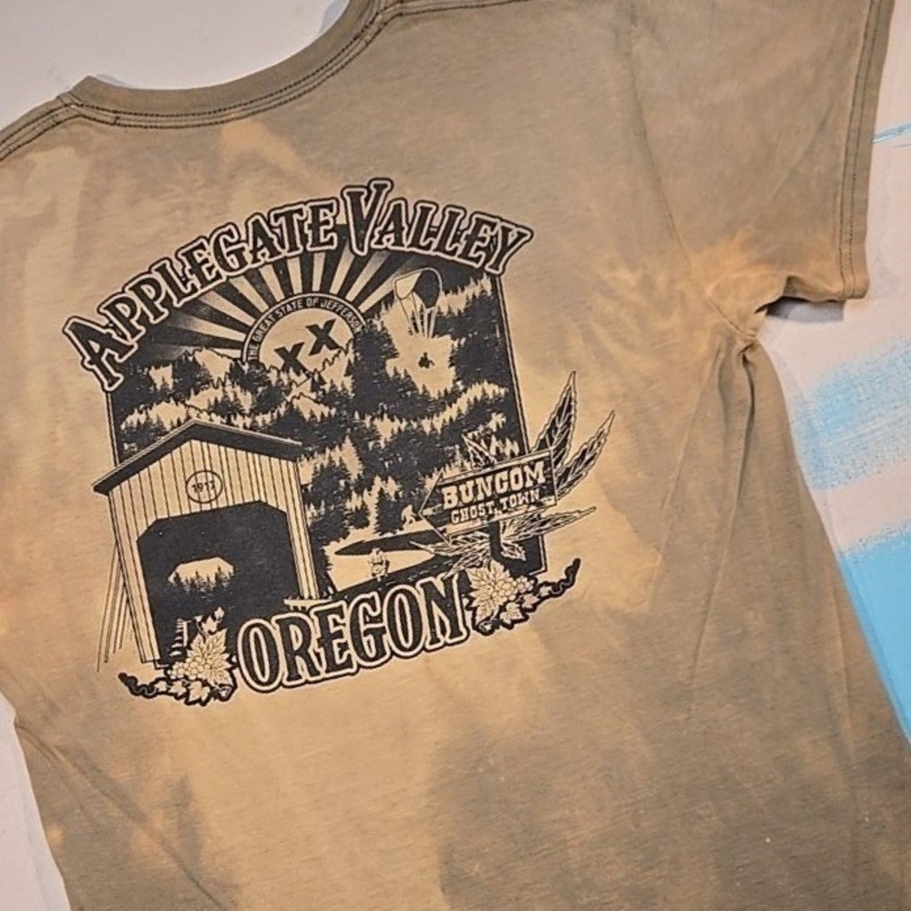 VTG‎ Applegate Valley Oregon Tee S Buncom Ghost Town Bleach Dye  State Jefferson